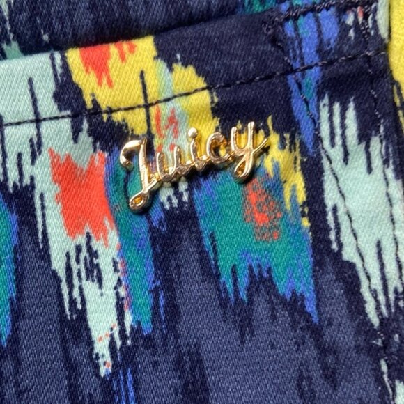 NWT Juicy Couture Printed Denim High Waist Shorts in Regal Coral Island Sz 32 - Picture 12 of 13